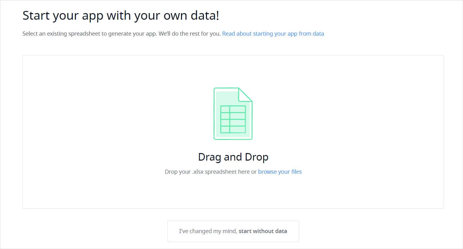 convert an excel spreadsheet into an app with drag and srop