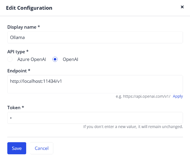 Ollama model configuration